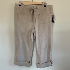 INC International Concepts Linen Capri Cropped Pants Sz 12 Rhinestones Coastal